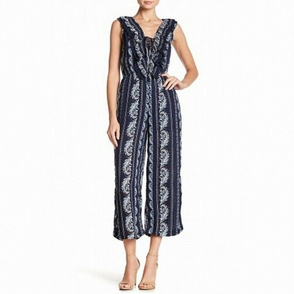 Romeo & Juliet Couture Ruffled Border Print Jumpsuit Ultra Feminine Sz M